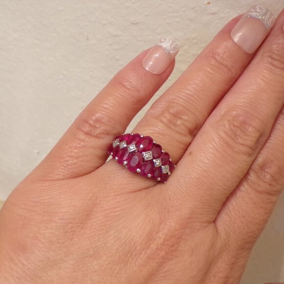 HIGH QUALITY Natural Ruby ring, 925 Sterling Silver Cherry Red Natural Ruby Band - Picture 7 of 8